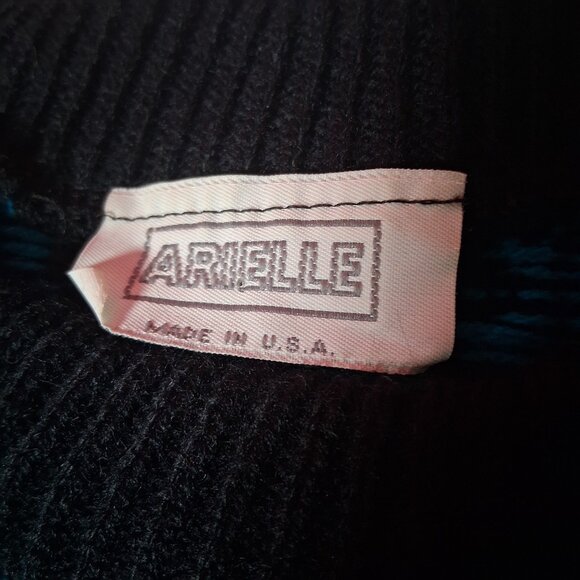 Vintage 90s Arielle Sweater Women XL Black Blue Green Geometric Floral Retro USA - Picture 3 of 8